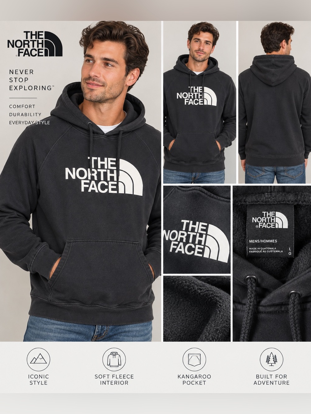 The North Face Men’s Large Black Pullover Hoodie Logo Sweatshirt